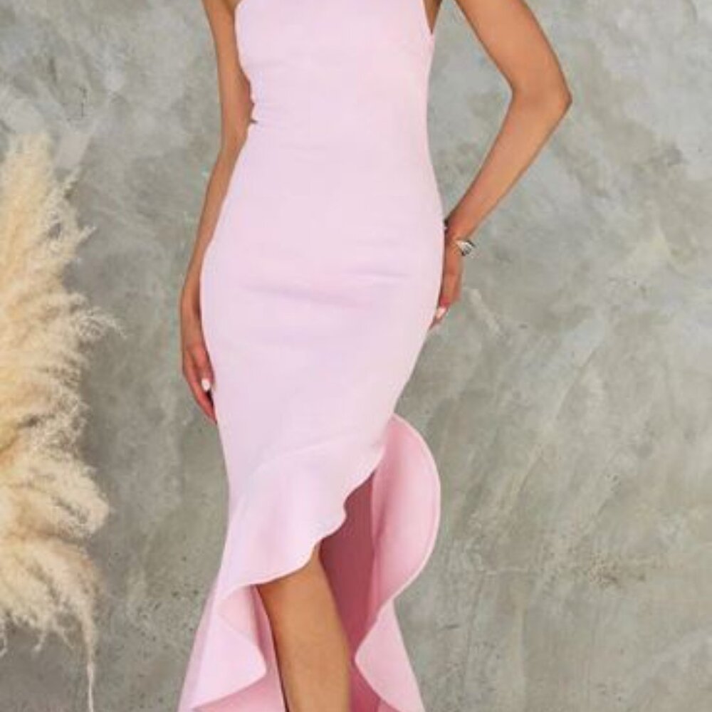 One Shoulder Irregular Ruffle Hem Bodycon Maxi Dress Small NWT